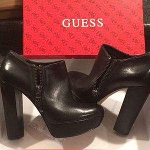 Guess Black Leather Platform Booties